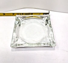 Vintage MCM Square Clear Glass Cigarette Ashtray  3 1/2" DIA Good Cond