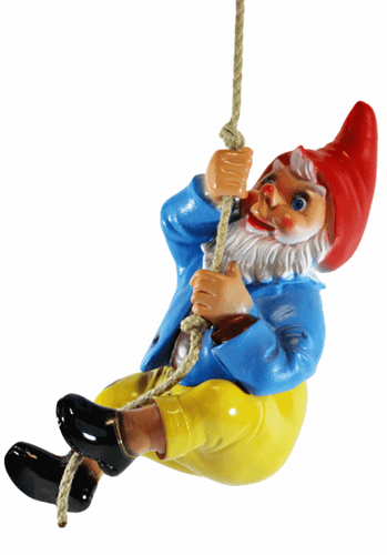 Gartenzwerg Deko Figur Zwerg am Seil hängend kletternd aus Kunststoff H 38 cm - Bild 3 von 6