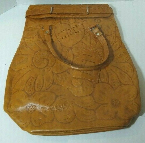 M R Canoa Industria Argentina Tooled Leather Luggage Saddle Tote Bag Vintage