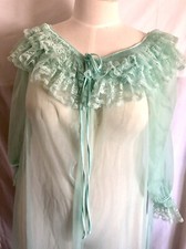 Vintage Elise Stevens Satin Lace Mint Nightgown Peignoir Large