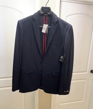 Express Slim Navy Blue Stretch Cotton- Blend Suit Jacket