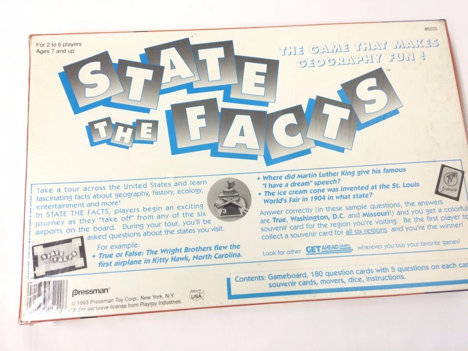 State the Facts Learning board game by Pressman Toy Factory Sealed Vintage 1993 - Image 3 of 3