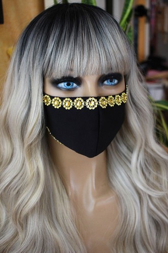 Stoffmaske Mund Nasen Maske Behelfsmaske Glitzer Strass gold schwarz Filter - Bild 5 von 9