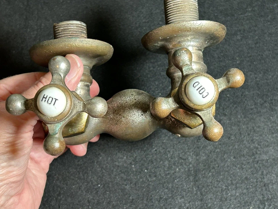 vintage brass Steampunk Eclipse faucet hot cold  for parts or repair - Image 2 of 4