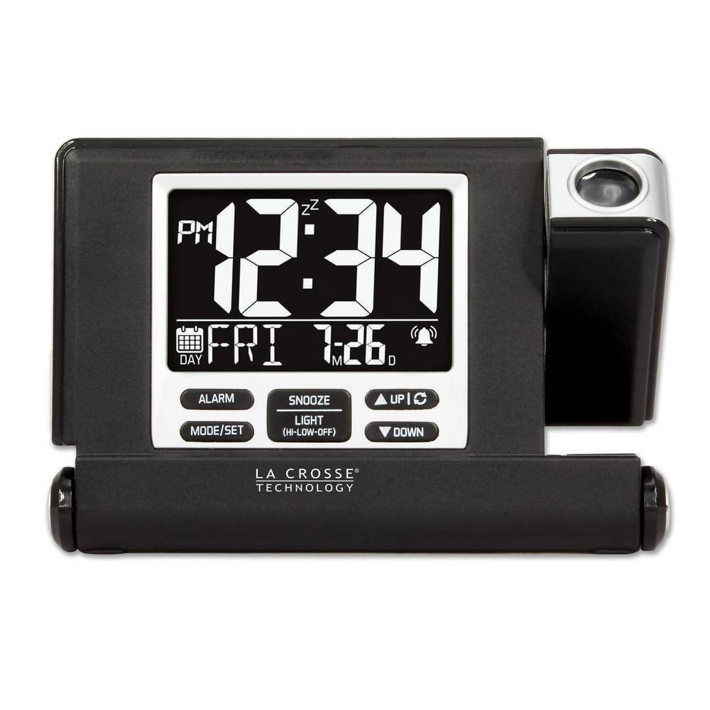 La Crosse Alarm Clock Black Digital Projection Travel Compact Fold-Out Stand
