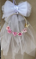 Coccarda ghirlanda bimba shabby fuoriporta fiocco nascita tulle pizzo Con Nome