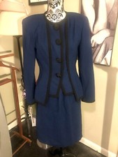 Vintage 80 s Oscar De La Renta Studio Women s Blue Black Skirt Suit Sz Sm