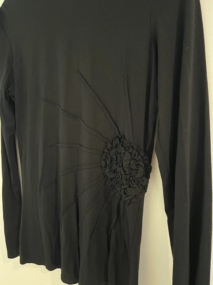 Top Max Edition Negro Tejido Elástico Adorno Rosa Adorno Manga Larga Talla M Foto 2 de 4