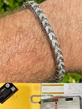 MOISSANITE Mens Real 925 Silver Men's Franco Bracelet ICED Passes Tester