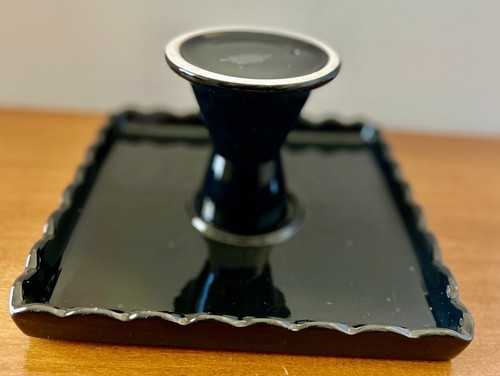 Square Black Ceramic Pedestal Cake Stand Scalloped Edges 8 1/2" square EUC - Picture 4 of 6