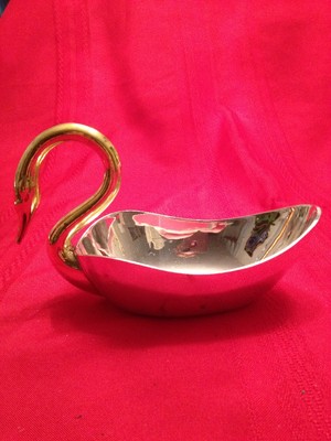Gold Plated Silver Swan Dish, Vintage