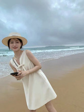 Women's Dress Sleeveless Halter Sundress Skirt Hepburn Style Short-sleeved Dress