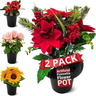 Fiore Künstlicher Grab Blumentopf Sonnenblume - 2er Pack - Windabweisendes Design