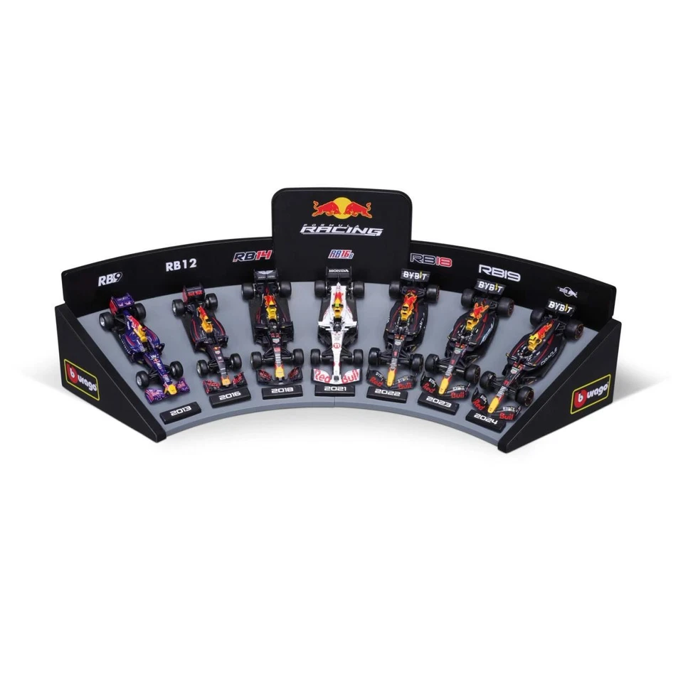 Set Di 7 Auto Bburago B18-38168 Red Bull Deluxe E Supporto Per Esposizione 2024 - Immagine 4 di 4