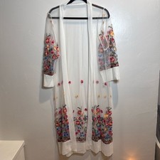 Kimono Sheer White Floral Embroidery Wedding Bridal Spring Shower Beach Boho