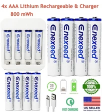 Rechargeable AAA Lithium Batteries 1.5V 800mWh Li-ion Battery Lot & USB Charger