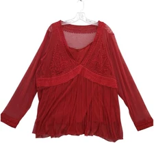 Lane Bryant 26/28 Red Beaded Lace Overlay Blouse Top Boho Fairy Whimsigoth