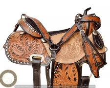 Western Barrel Leather Horse Saddle Full Tack Set. Size-10"-18" inch