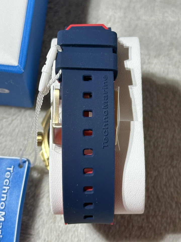 Reloj cronógrafo TechnoMarine Ocean esfera azul correa de silicona dorada TM-318127 Foto 2 de 4