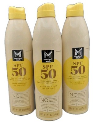 3 Pack Member Mark SPF 50 Sunscreen Spray Broad Spectrum Water Resistant 