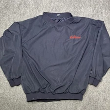 VTG Budweiser Bud Light Blue Pullover Windbreaker Vantage Large Jacket V-Neck