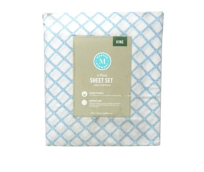 Martha Stewart 4 Piece Sheet Set King Light Blue Trellis
