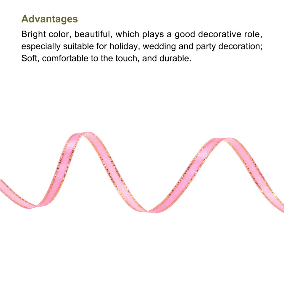 1/4" 25 Yards Wide Satin Ribbon with Gold Edges Grosgrain Ribbon Peach Pink - Image 3 of 4