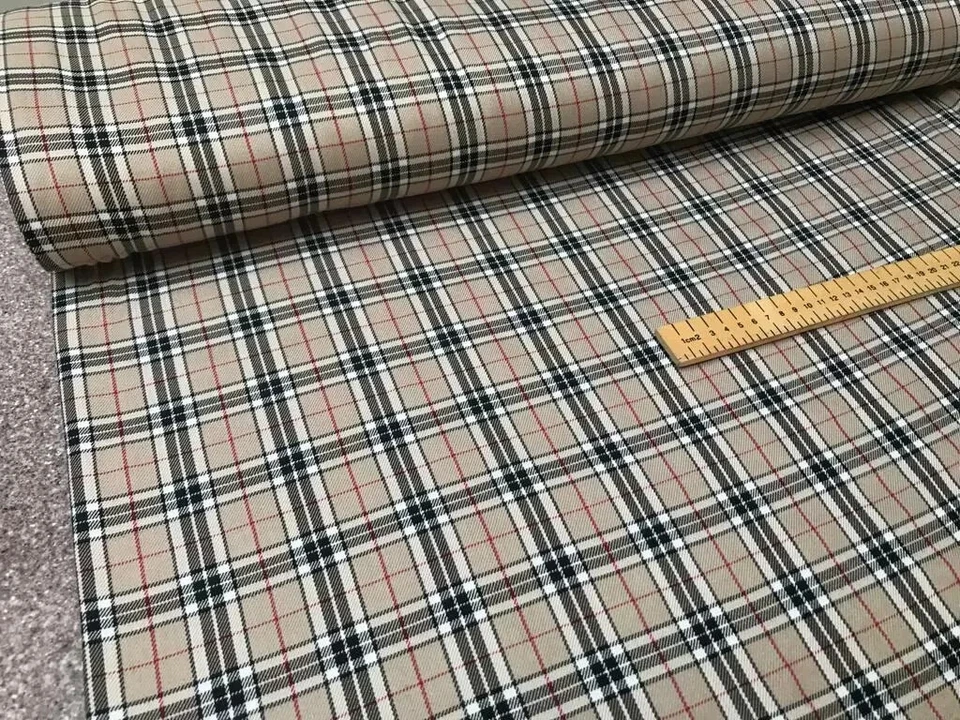 Tartan Beige CHECK burberry Plaid Craft Quilting Designer  Fabric 149cm wide - Image 2 of 3