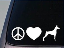Peace love Doberman Pinscher sticker H90 8" vinyl dobie