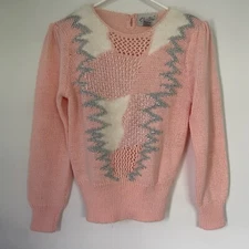 Vintage CHRISTINE Women Angora Blend Pearl Embellished Sweater Size Large Pink