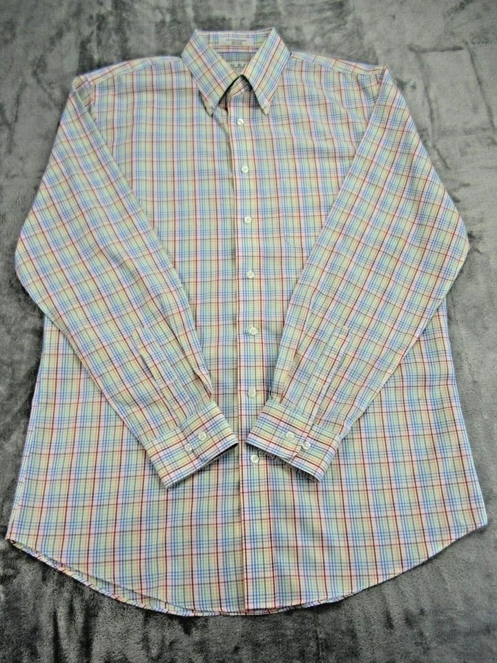 Camisa de vestir Enro para hombre talla 16 34/35 larga sin planchar Slv a cuadros azul rojo preppy Foto 2 de 4
