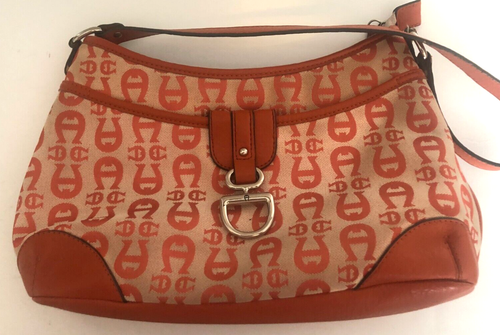 ETIENNE AIGNER Signature Logo PURSE Shoulder BAG Handbag Brown Copper Buckle - Picture 2 of 16