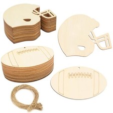 36 PCS Unfinished Wooden Football Cutout Rugby Helmet Ornaments for DIY
