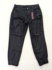 Hollywood & Vine Women's Jeans Size 17 Black Distressed Large Thigh Holes NEW