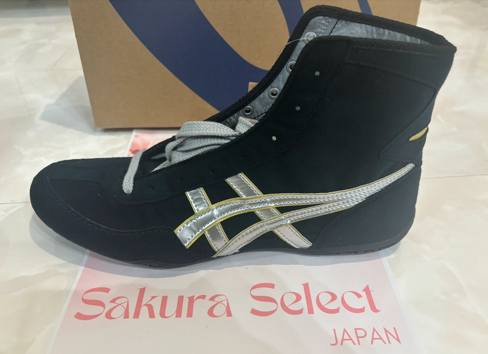 Scarpe da boxe ASICS Wrestling 1083A001 NERO ARGENTO nuove con scatola ed eti...