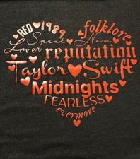 Taylor Swift Tshirt Era Tour Valentines Heart Youth Girls Ladies S M L XL black