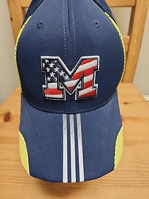 NCAA Michigan Wolverines Adidas Adult Flex Fit American Flag Logo Cap Hat S/M 