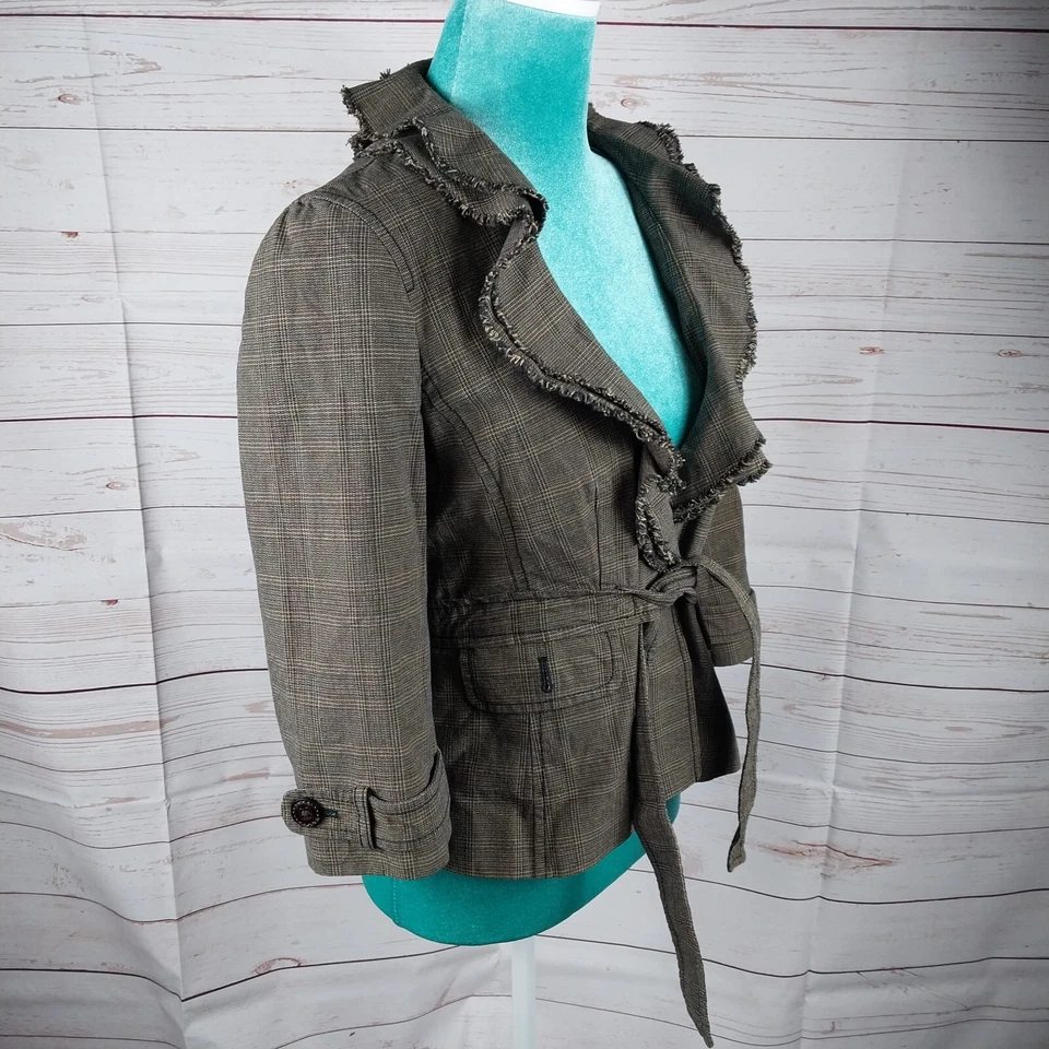 Ann Taylor Loft Mujer Talla 6P Marrón Chaqueta Abrigo Blazer Carrera Cinturón Bolsillos Botón Foto 2 de 4