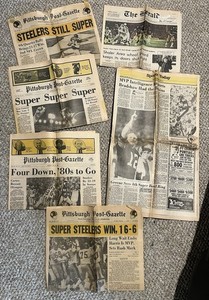 Pittsburgh Steelers Super Bowl Newspapers Post Gazette Press Lot 1970s