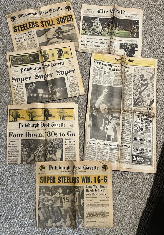 Pittsburgh Steelers Super Bowl Newspapers Post Gazette Press Lot 1970s