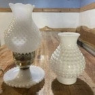 Vtg Hobnail Milk Glass Hurricane Electric Table Lamps Boudoir Light Boopie #1
