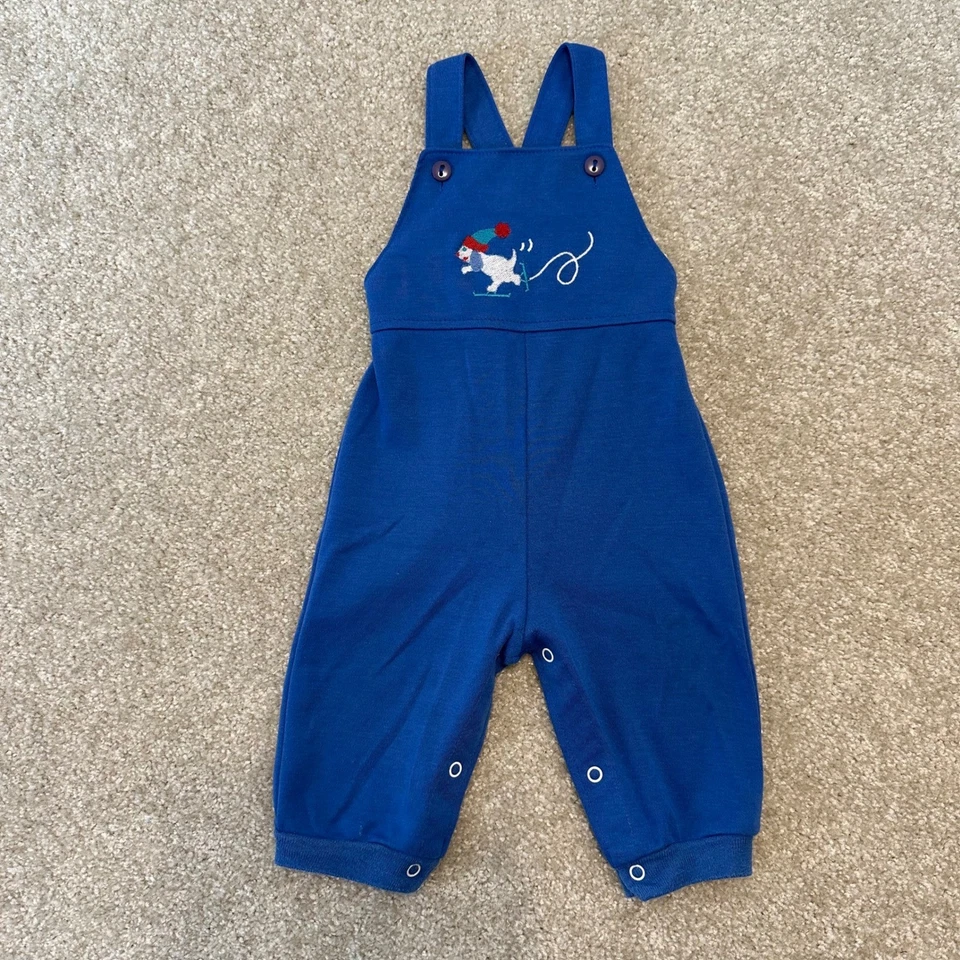 Health-Tex Vintage 18 Months Baby Overalls Blue Embroidered Dog Romper - Image 2 of 4