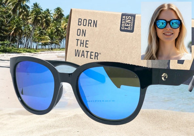 COSTA DEL MAR black/blue mirror SALINA polarized 580G sunglasses NEW IN BOX!