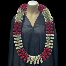 Graduation Money Lei 30 Crisp New Bills Folded Crimson Deep Red  Red W/Beads