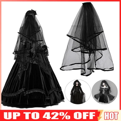 Ladies Black Widow Hen Night Bride Veil Halloween Party Gothic fancy Head Dress - Image 1 of 4