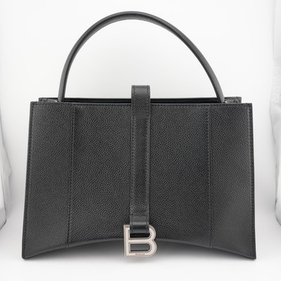 READ Balenciaga Small Hourglass East West Shoulder Top Handle Bag Black Leather