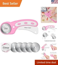 Sharp & Durable Pink 45mm Rotary Cutter with Safety Lock for Fabric & Quilting