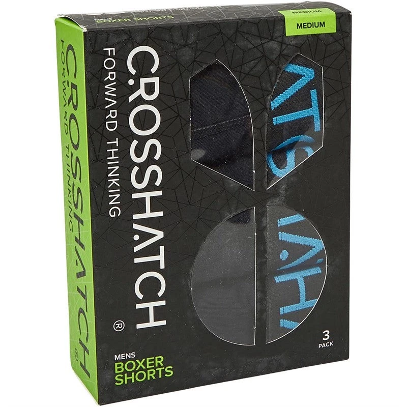 Mens Crosshatch 3 Pack Monoglow Stretch Boxer Shorts Underwear Set - Black - Image 2 of 2