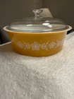 VTG Pyrex Big Bertha Butterfly Gold, 664, Complete W/Lid 4QT Round Casserole