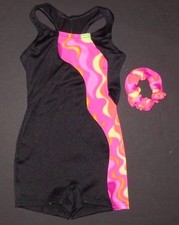 NWOT Shorty Unitard Girls size 4-6 small child black w/ colorpop Gymnastics Acro